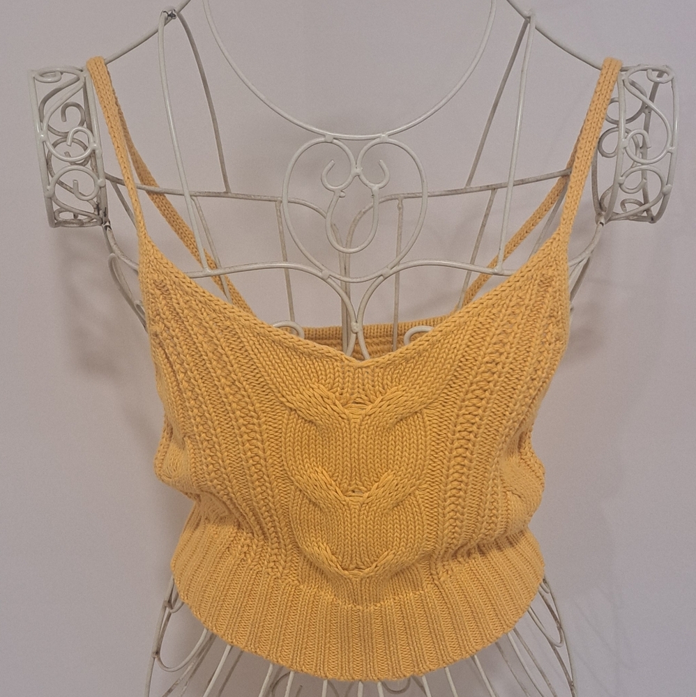 American Eagle Yellow Sweater Cottagecore Boho Summer Cropped Sweater, Size XS.